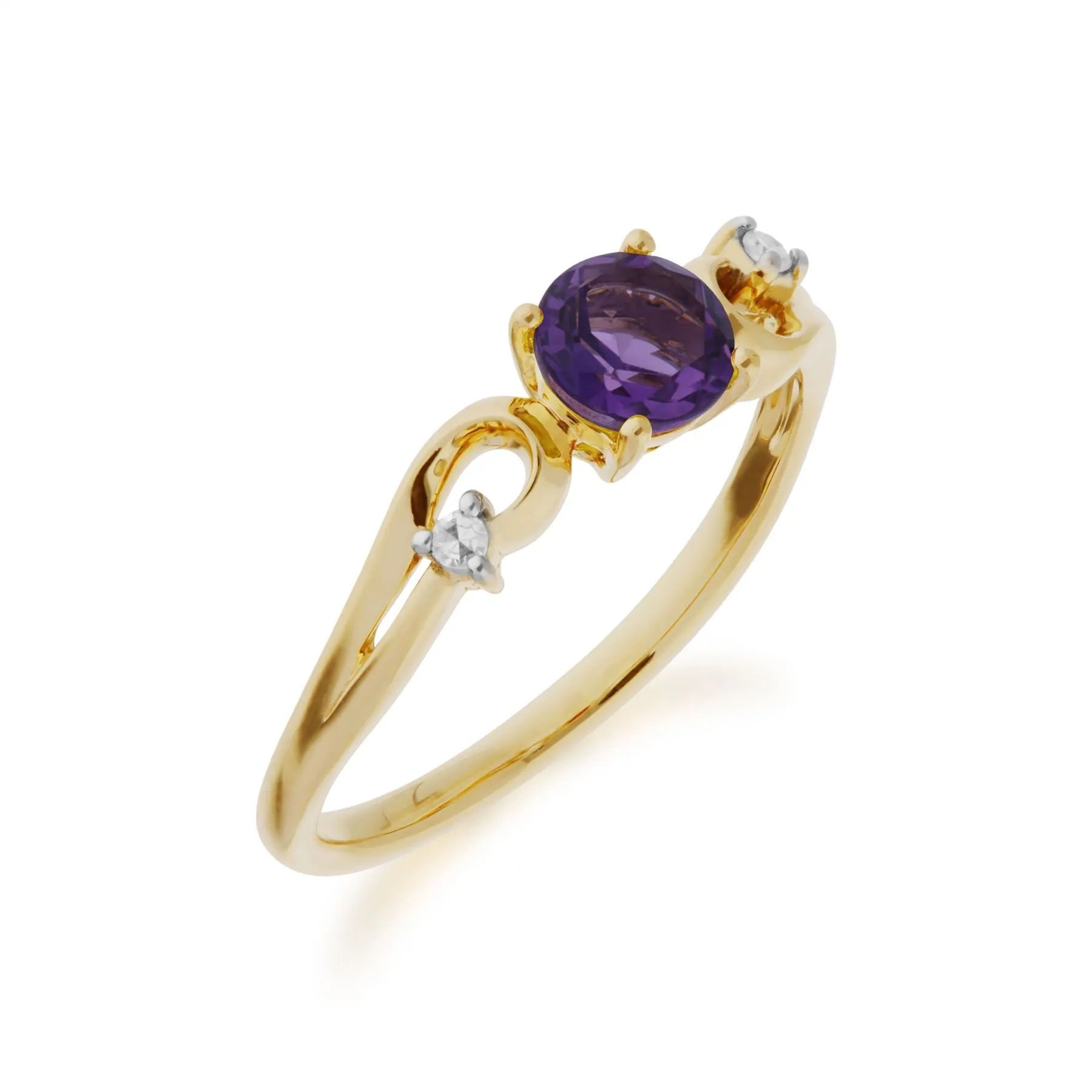 Amethyst-Ring, 9 Karat Gelbgold Amethyst & Brillant Klassisch Kleid Solitaire Ring - Amethyst
