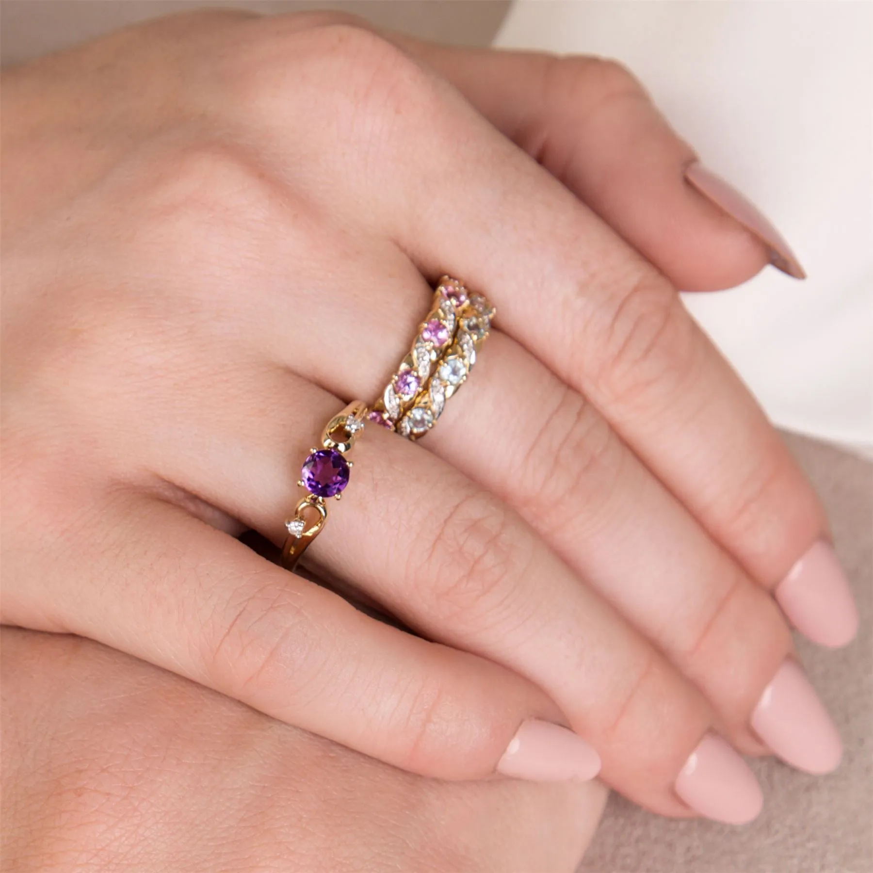 Amethyst-Ring, 9 Karat Gelbgold Amethyst & Brillant Klassisch Kleid Solitaire Ring - Amethyst