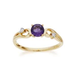 Amethyst-Ring, 9 Karat Gelbgold Amethyst & Brillant Klassisch Kleid Solitaire Ring - Amethyst