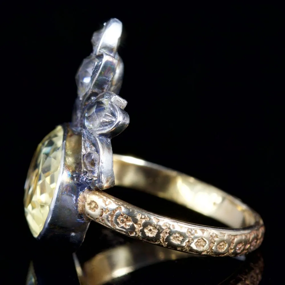 Antique Georgian Yellow Topaz Ring Silver 18Ct Circa 1800