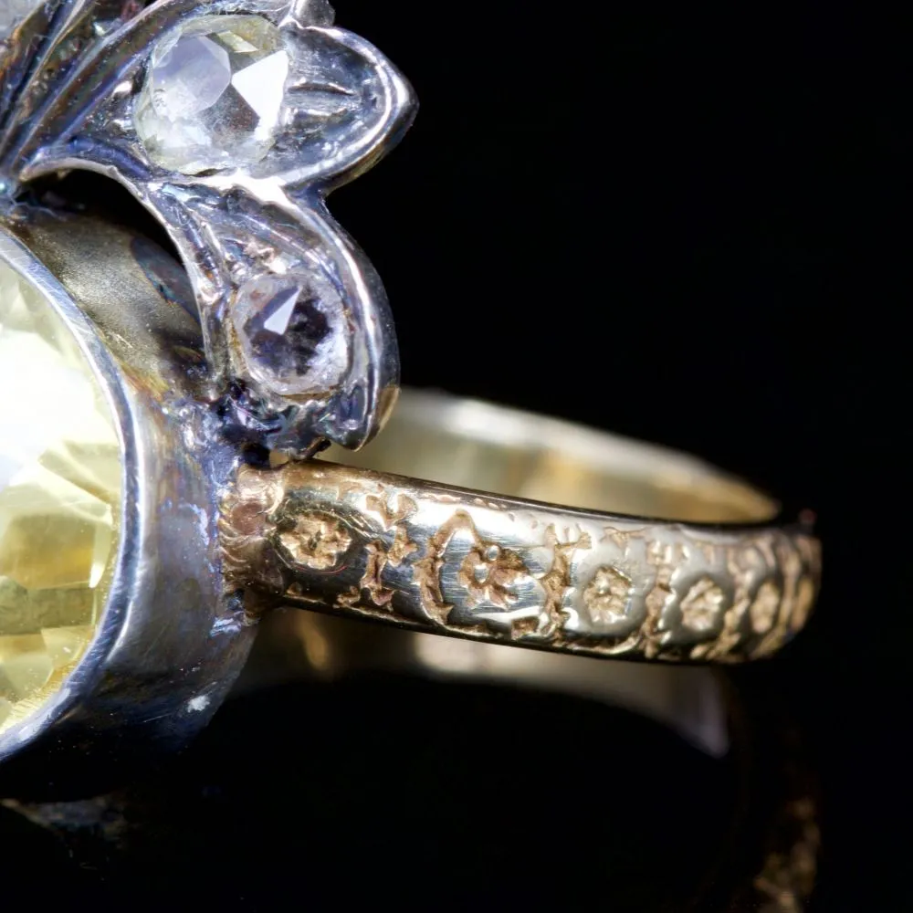 Antique Georgian Yellow Topaz Ring Silver 18Ct Circa 1800