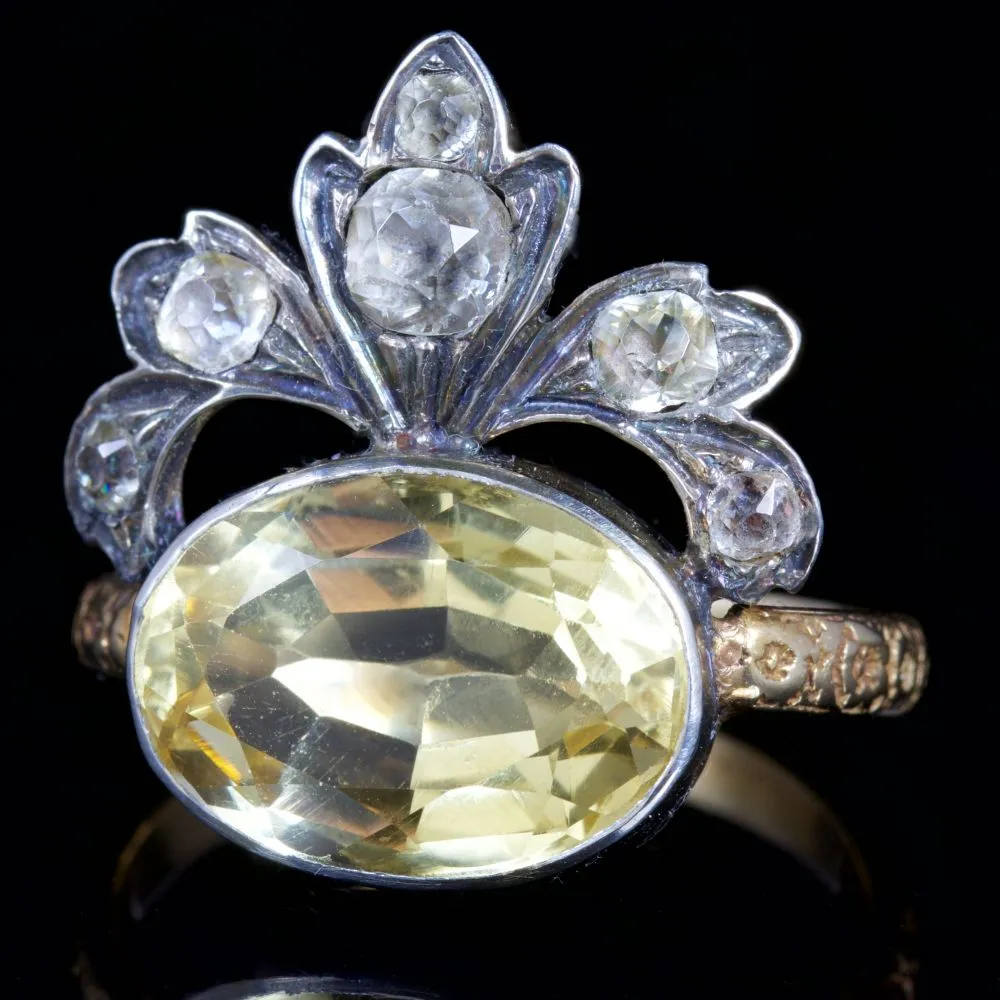 Antique Georgian Yellow Topaz Ring Silver 18Ct Circa 1800