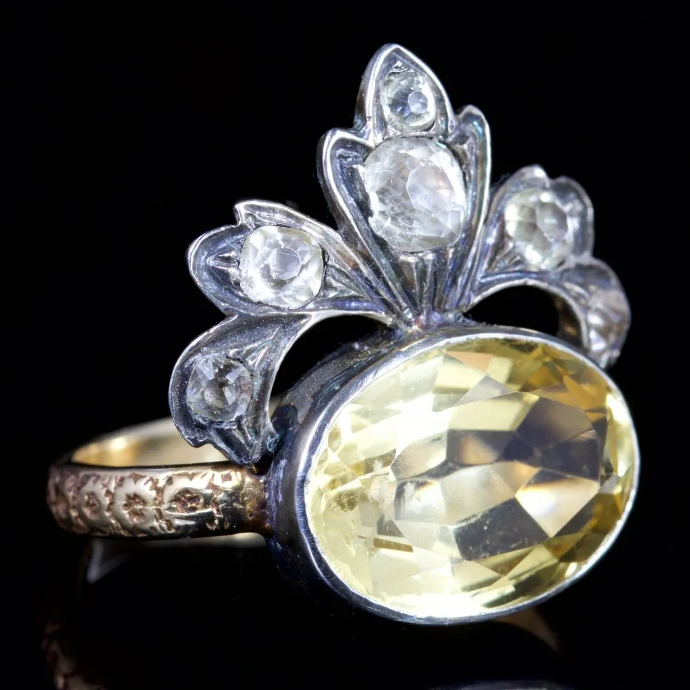 Antique Georgian Yellow Topaz Ring Silver 18Ct Circa 1800