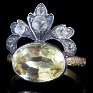 Antique Georgian Yellow Topaz Ring Silver 18Ct Circa 1800