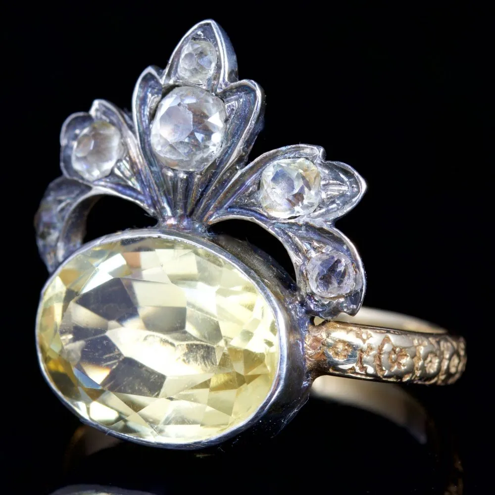 Antique Georgian Yellow Topaz Ring Silver 18Ct Circa 1800