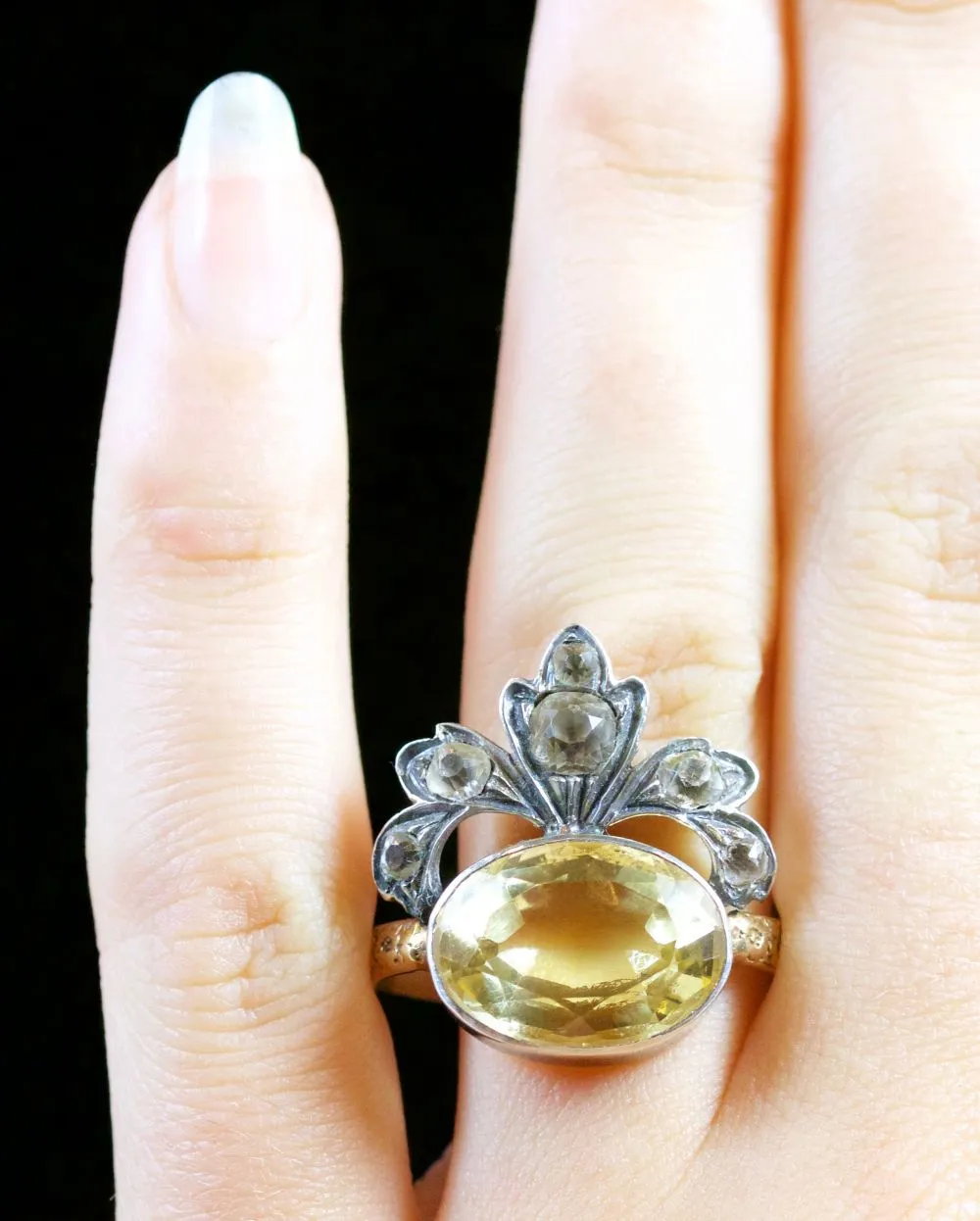 Antique Georgian Yellow Topaz Ring Silver 18Ct Circa 1800
