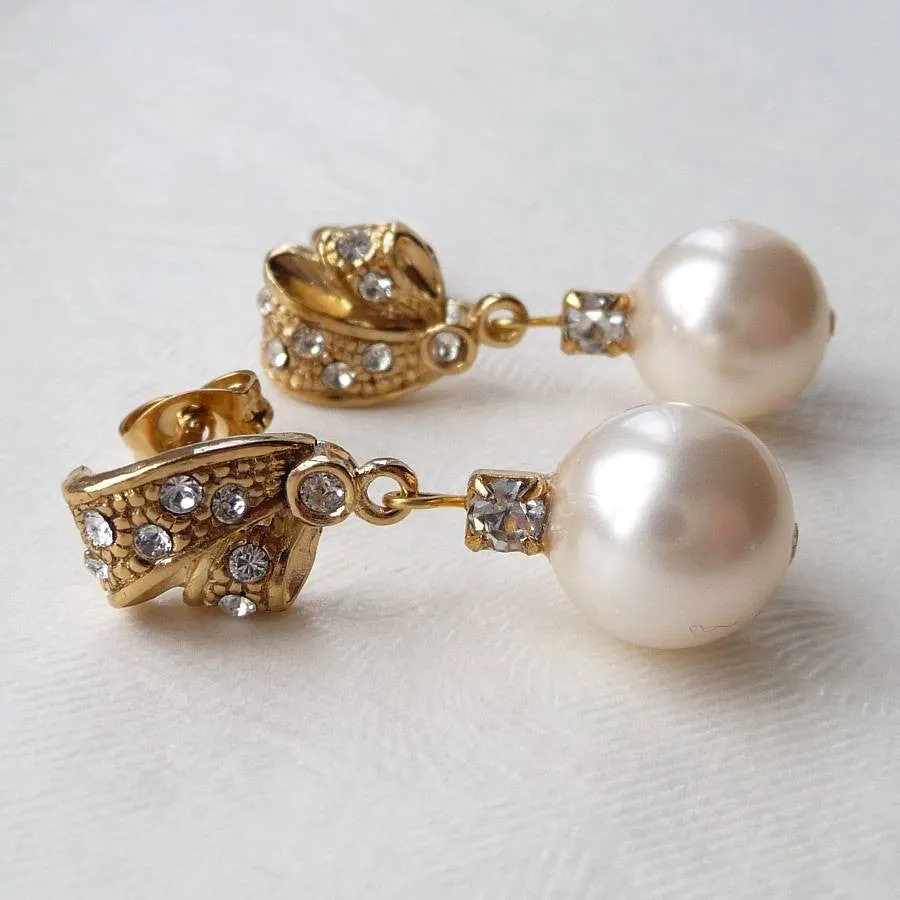 Antique Style Rhinestone and Pearl Earrings