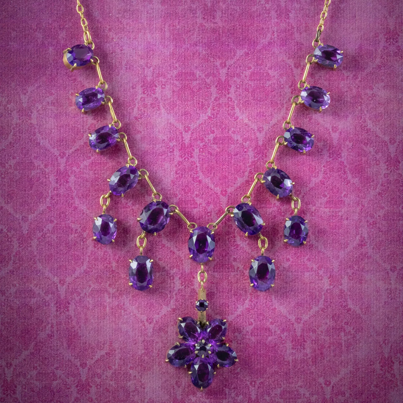 Antique Victorian Amethyst Dropper Necklace Circa 1890