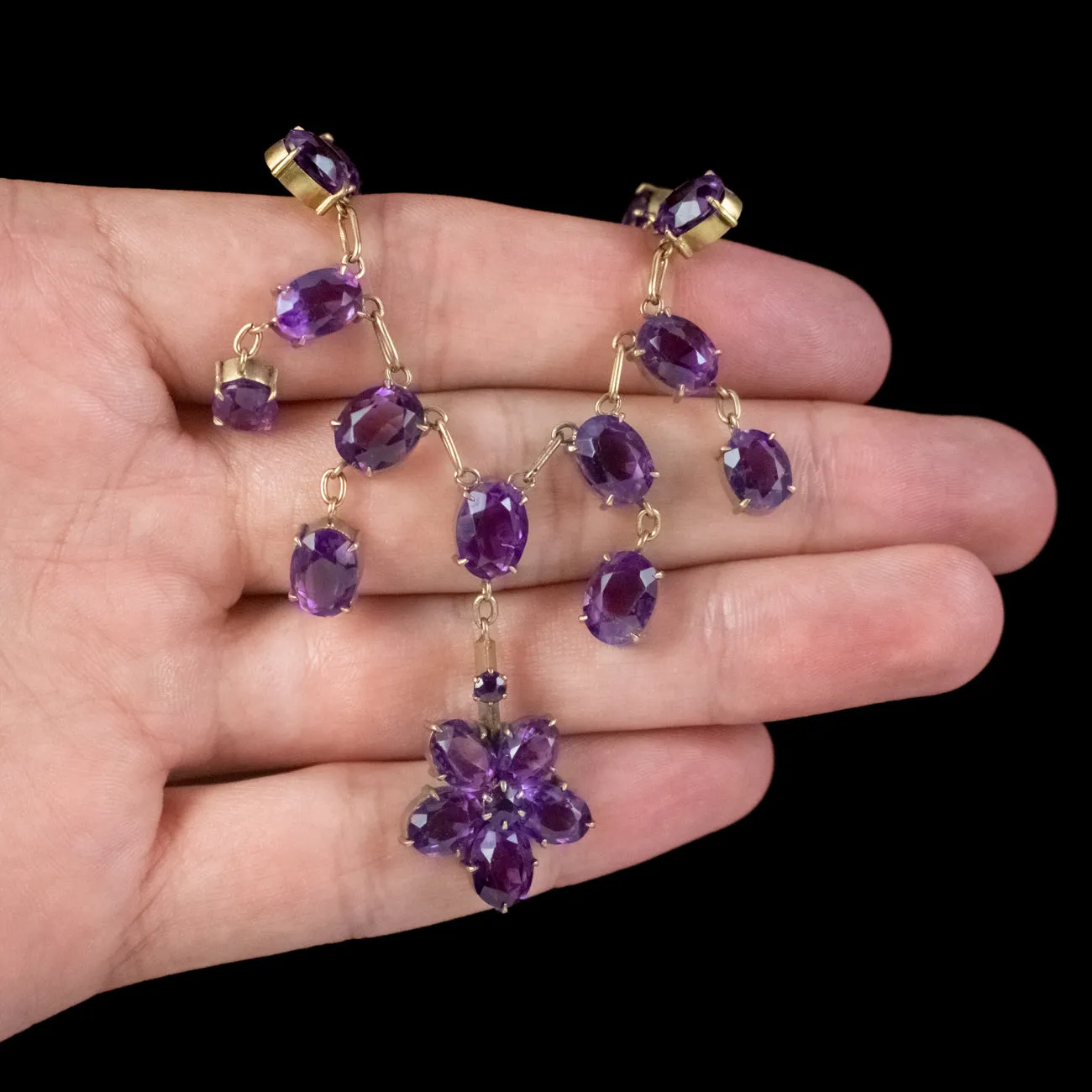 Antique Victorian Amethyst Dropper Necklace Circa 1890