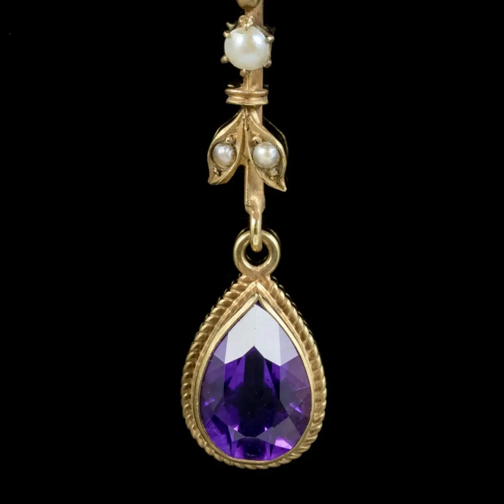 Antique Victorian Suffragette Drop Earrings 18Ct Gold Circa 1900