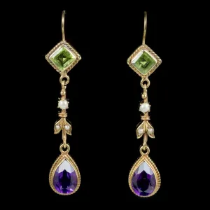 Antique Victorian Suffragette Drop Earrings 18Ct Gold Circa 1900
