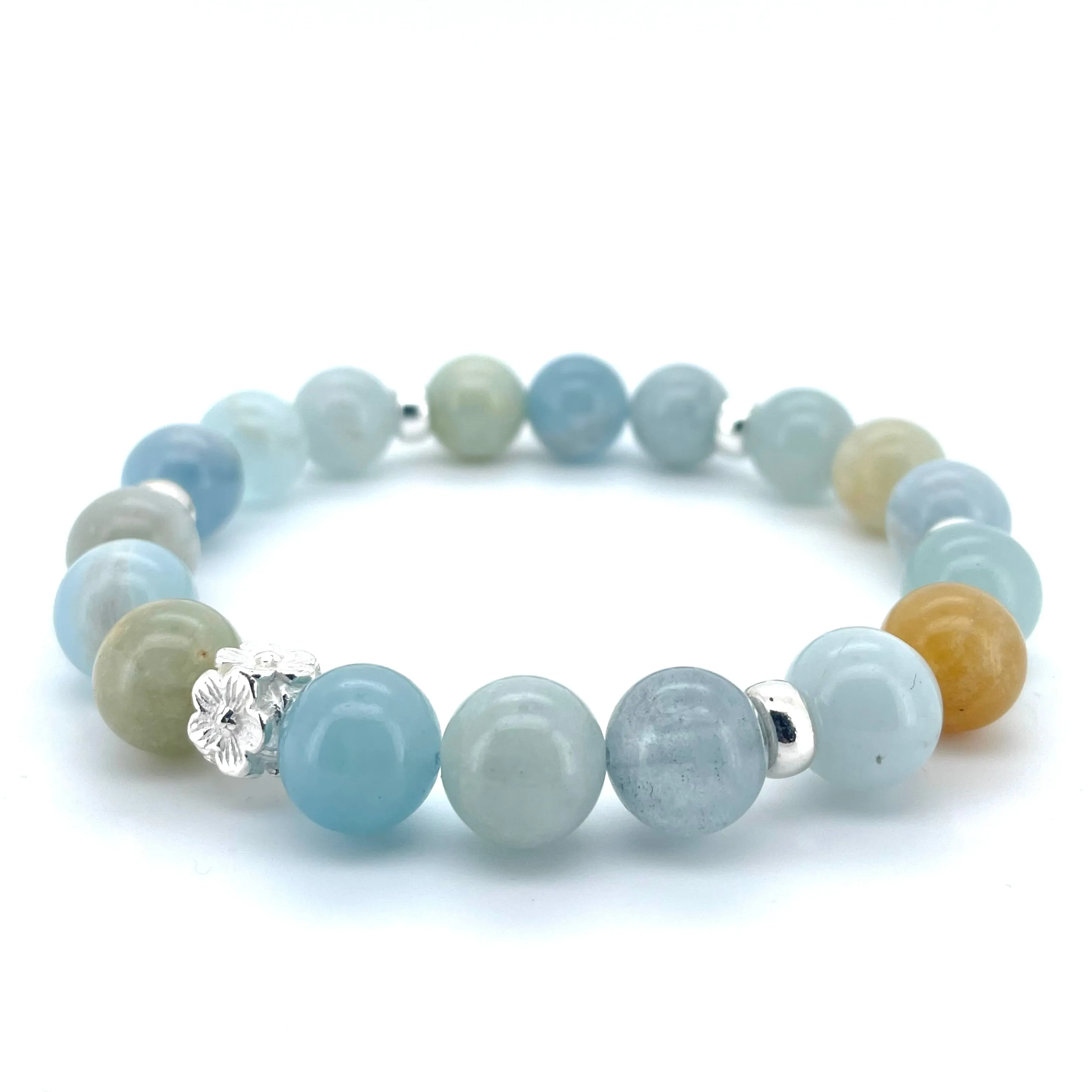AQUA MARINE & STERLING SILVER BEADED BRACELET-