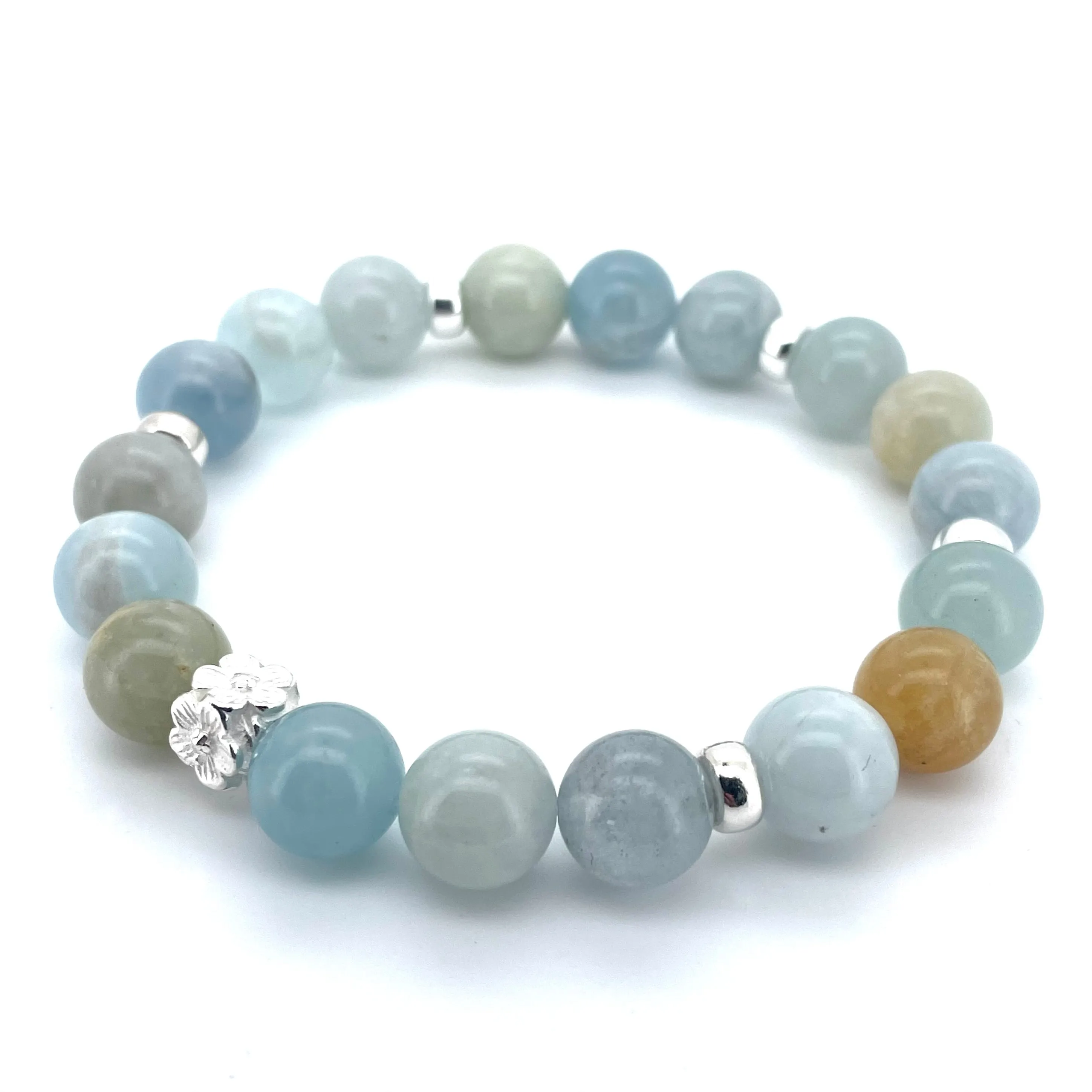AQUA MARINE & STERLING SILVER BEADED BRACELET-