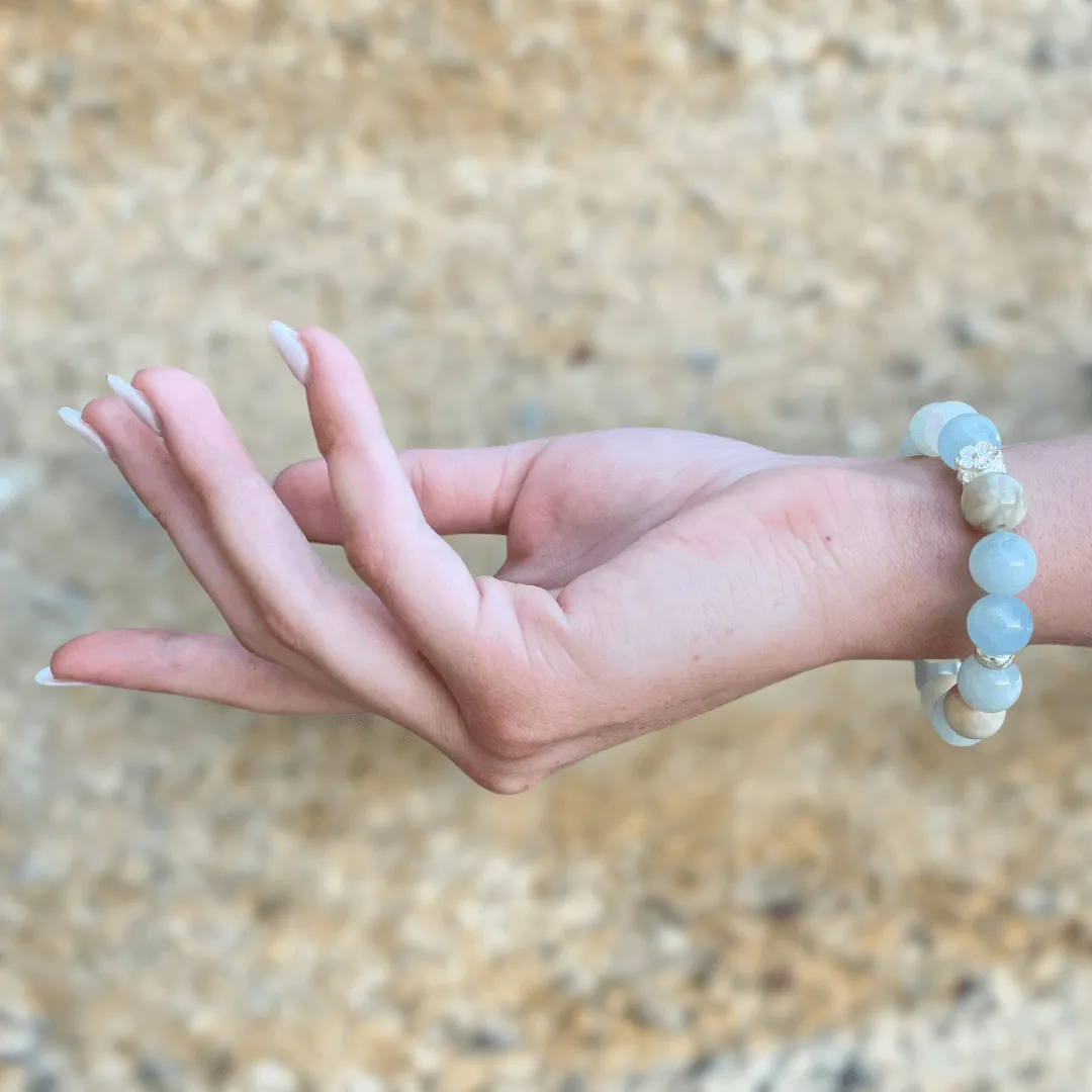 AQUA MARINE & STERLING SILVER BEADED BRACELET-