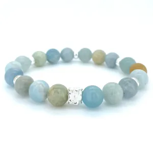 AQUA MARINE & STERLING SILVER BEADED BRACELET-