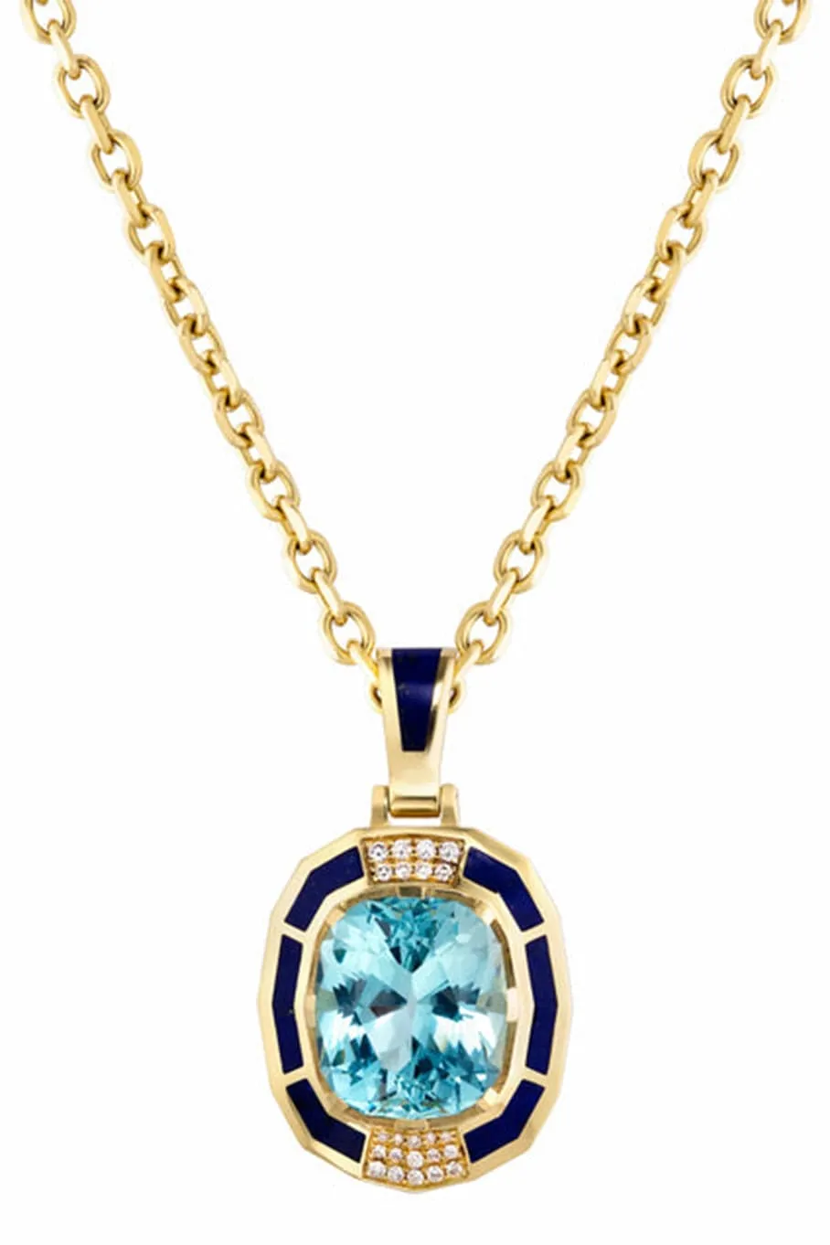 Aquamarine and Lapis Pendant Necklace