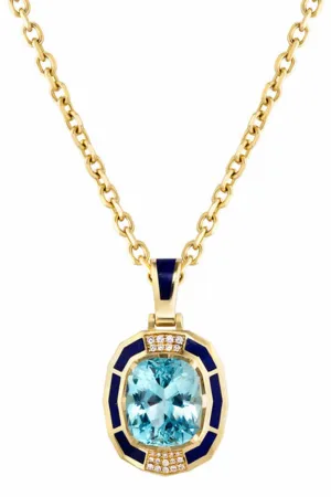 Aquamarine and Lapis Pendant Necklace
