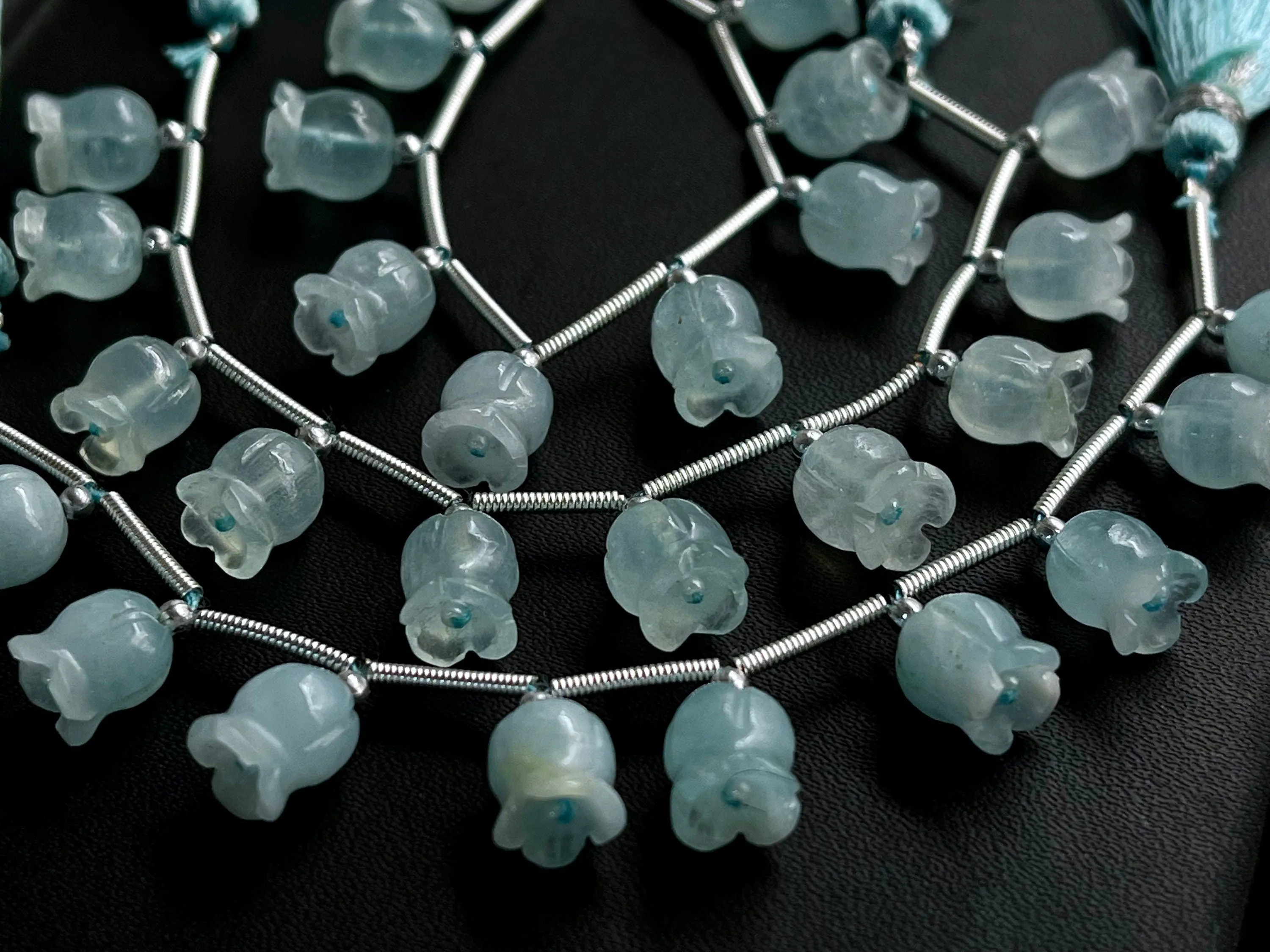 Aquamarine flower carving Lily of the valley shape beads