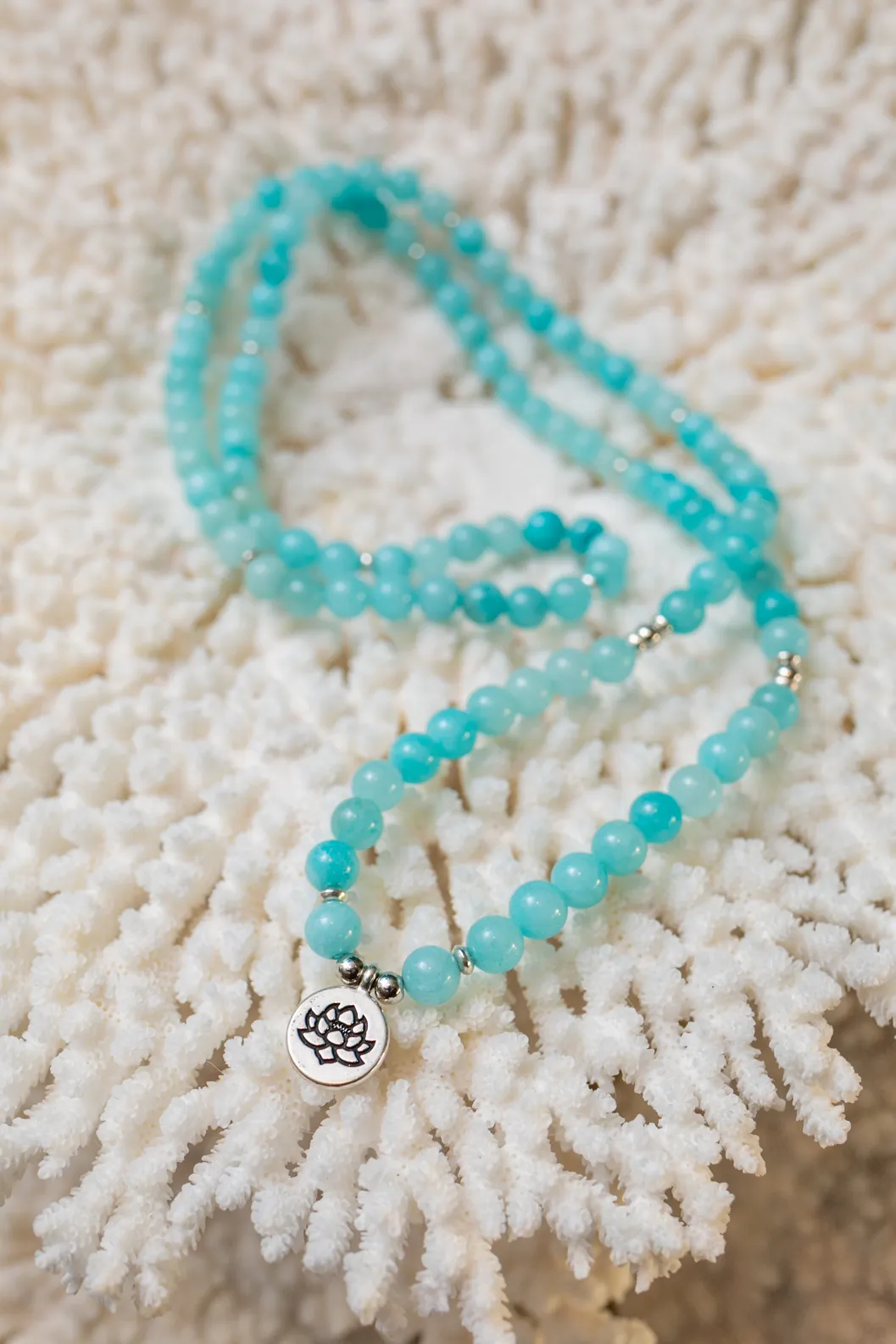 Aquamarine Mala Bead Necklace