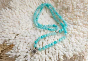 Aquamarine Mala Bead Necklace