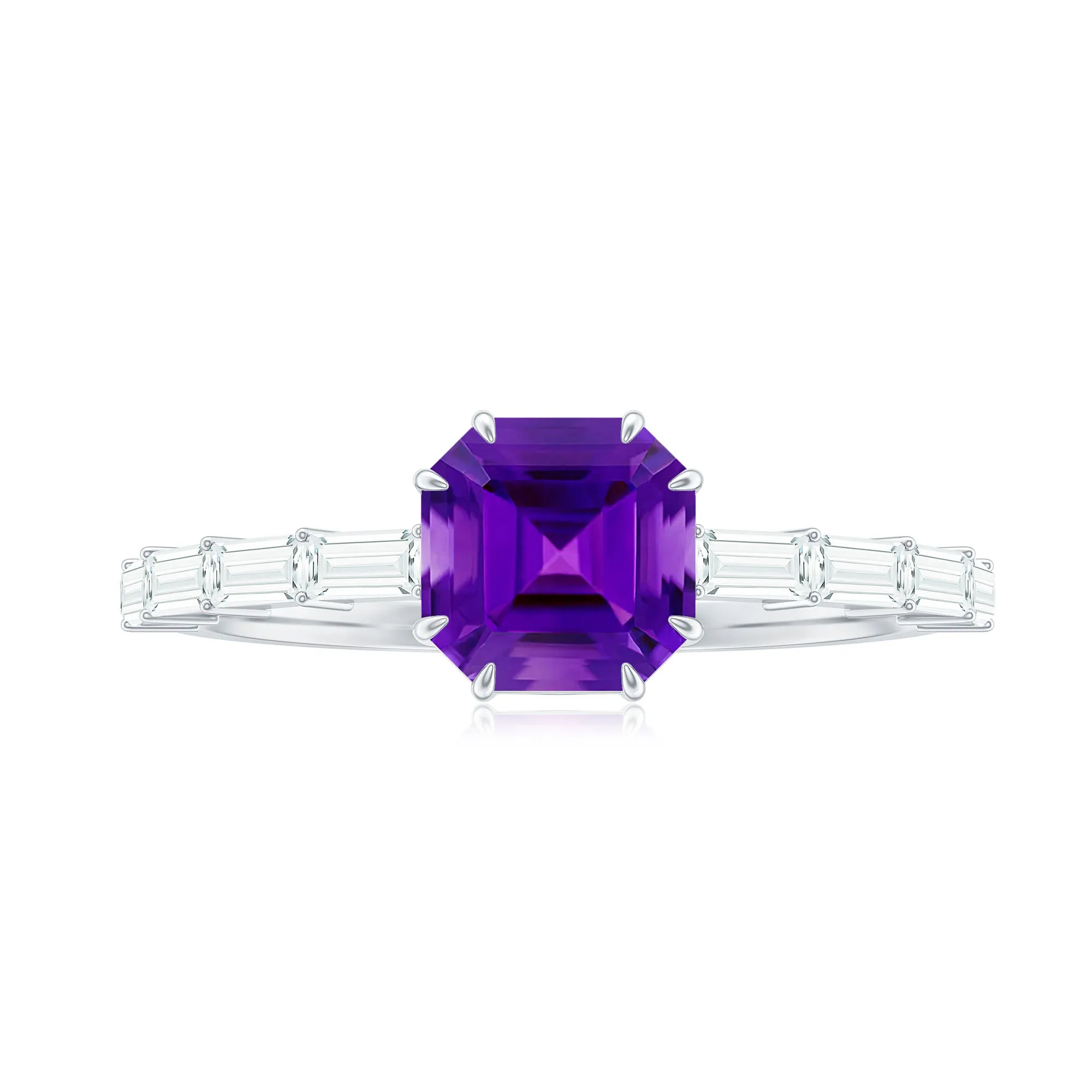 Asscher Amethyst Solitaire Engagement Ring with Diamond