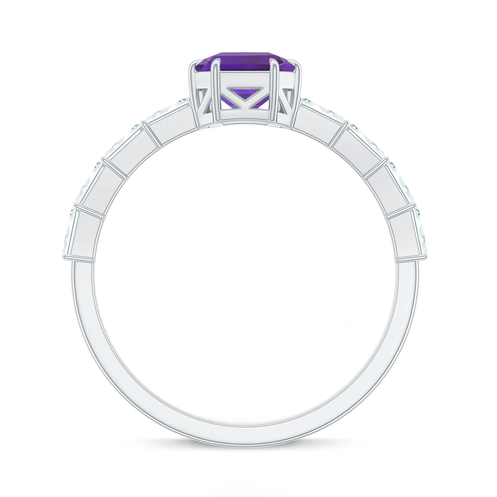 Asscher Amethyst Solitaire Engagement Ring with Diamond