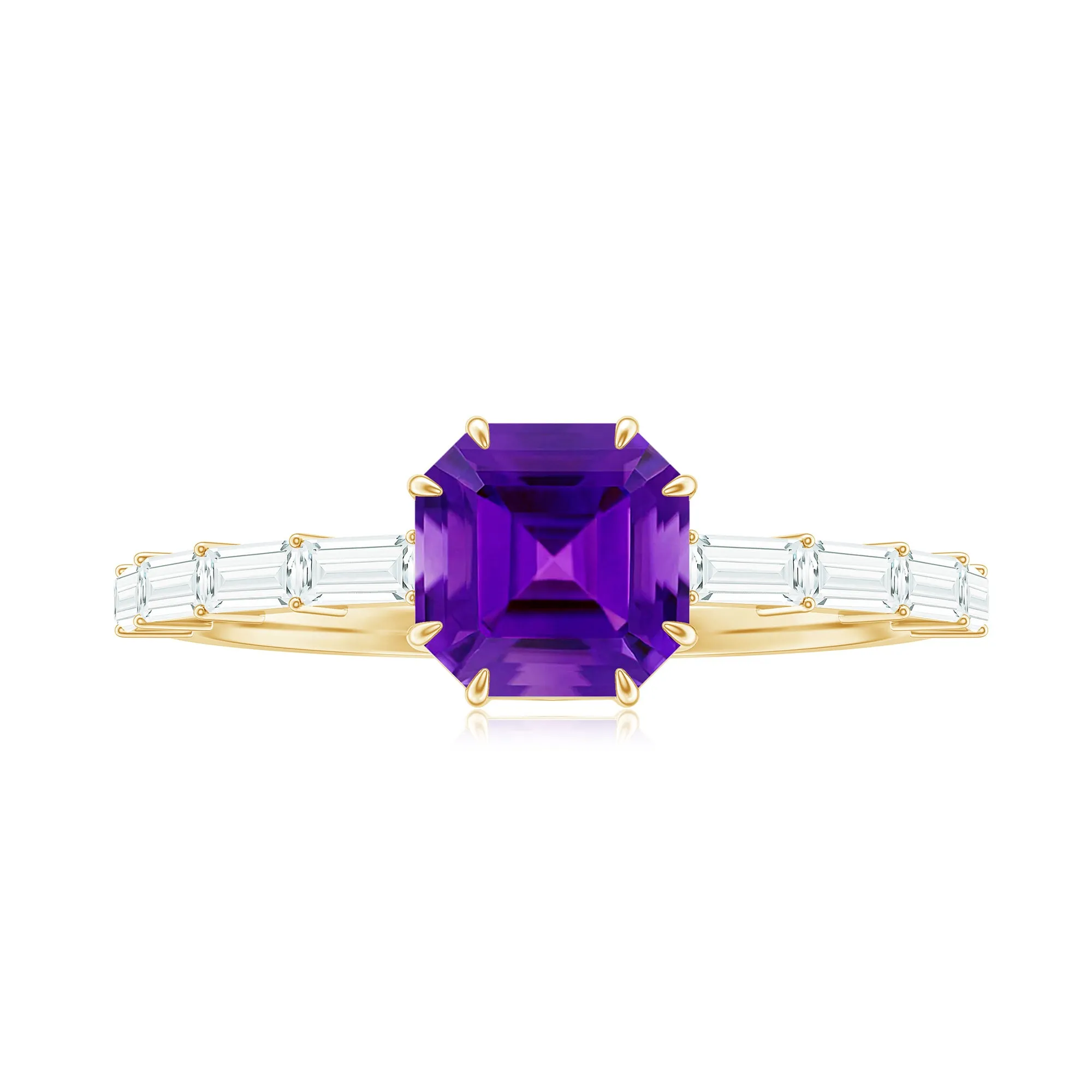 Asscher Amethyst Solitaire Engagement Ring with Diamond