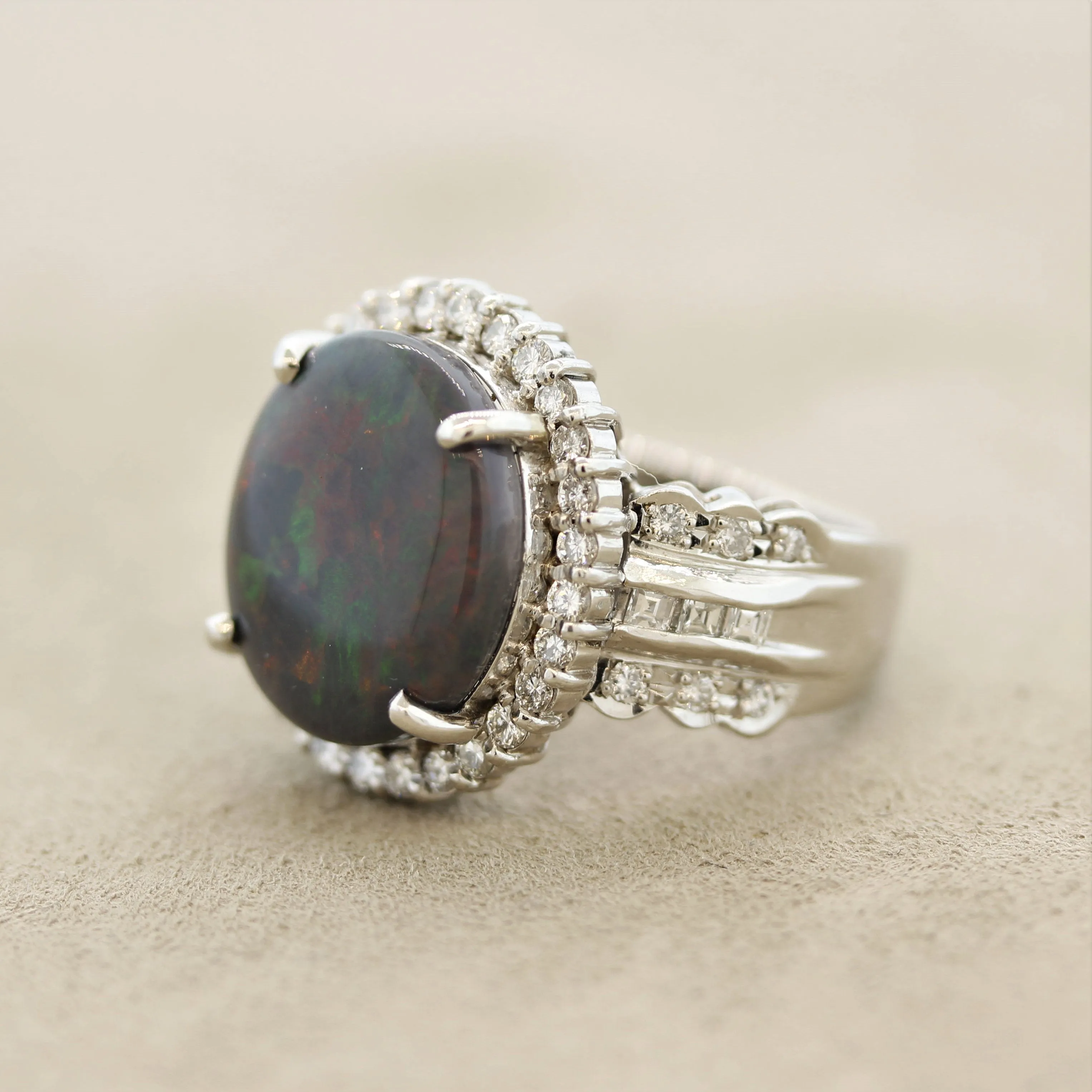 Australian Opal Diamond Platinum Dinner Ring