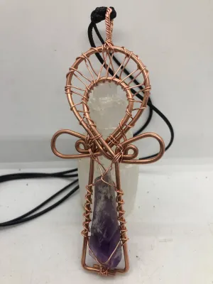 Bahia Dogtooth Amethyst Copper Ankh Pendant Necklace