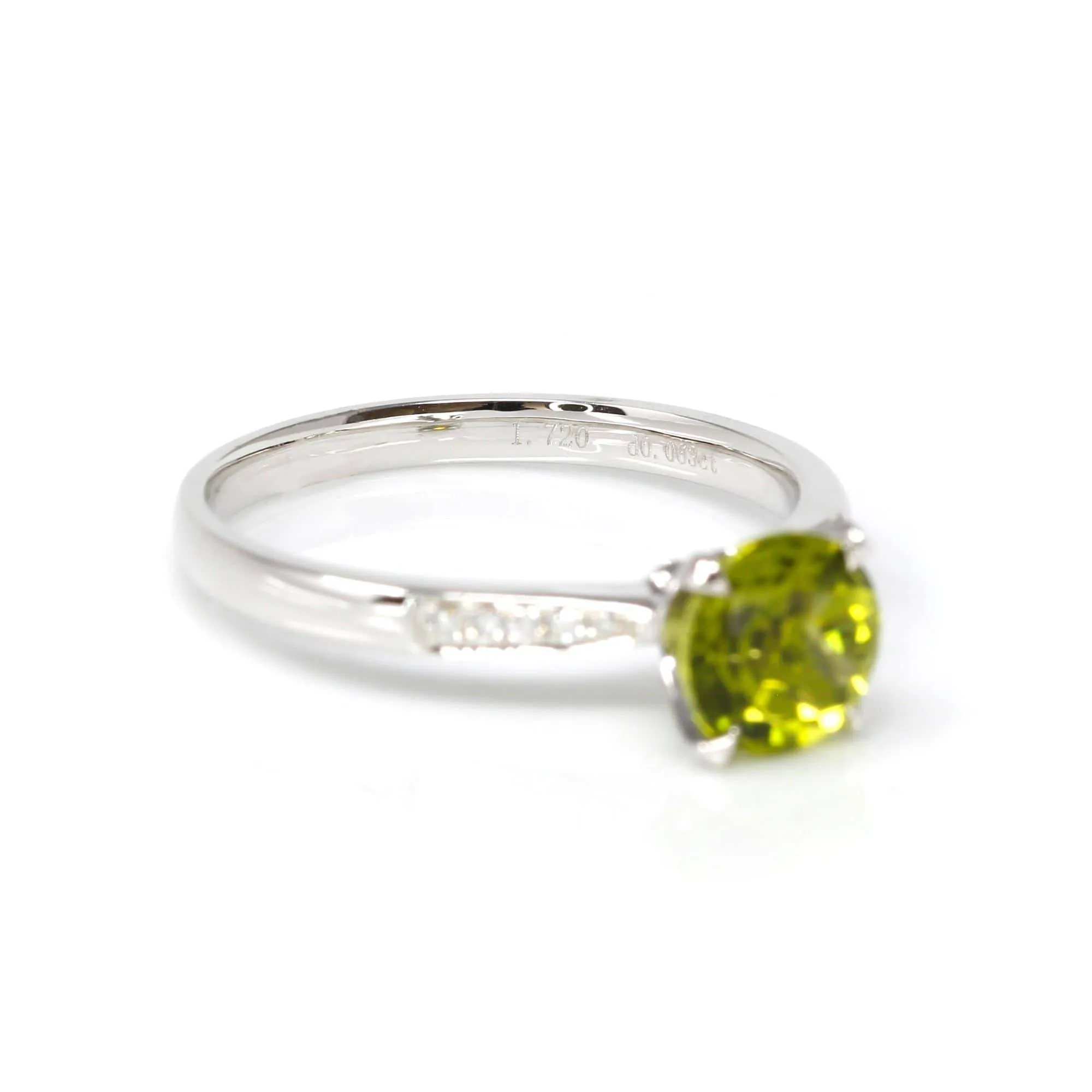 Baikalla™ 14k White Gold Natural Round Brilliant Peridot Diamond Anniversary Ring #R13