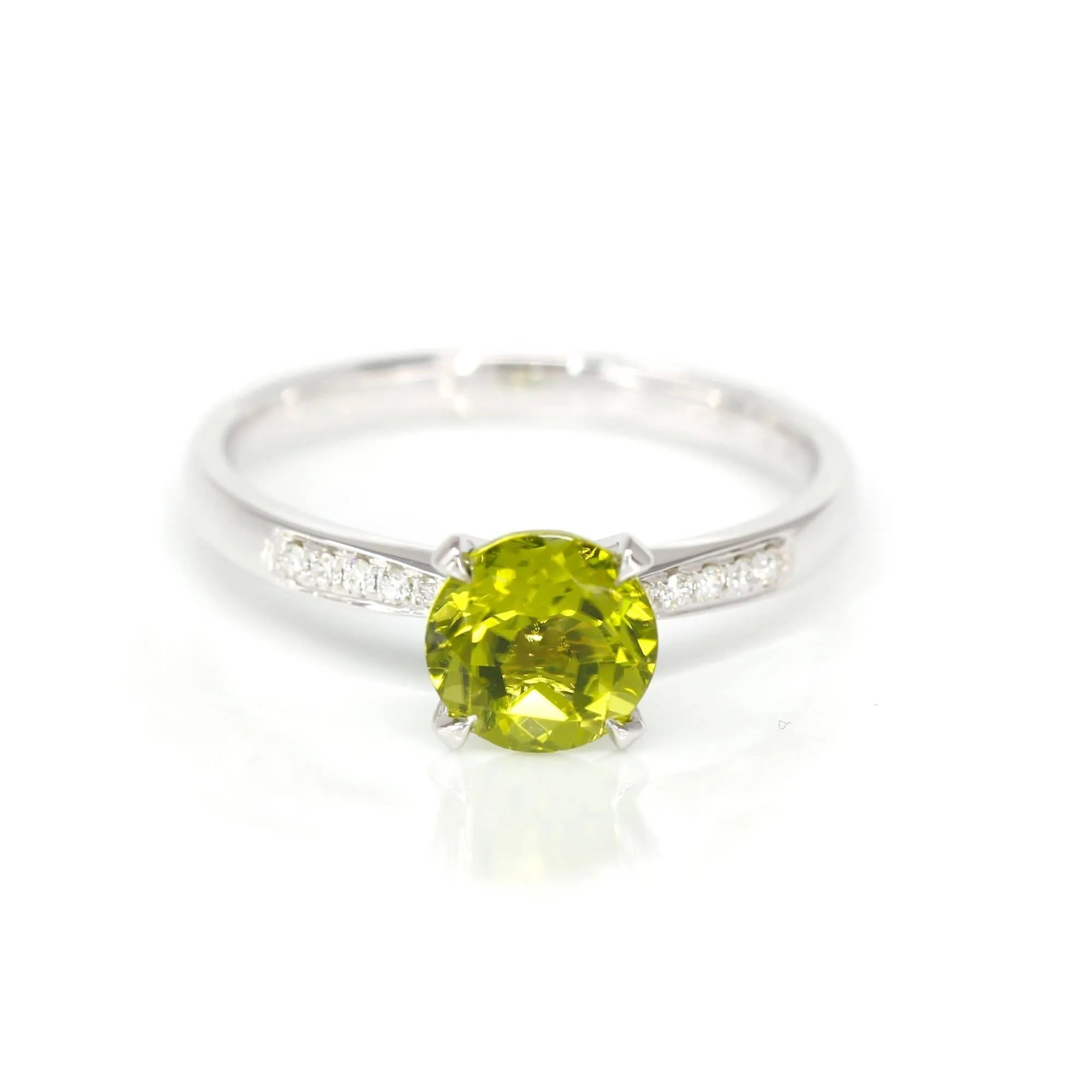 Baikalla™ 14k White Gold Natural Round Brilliant Peridot Diamond Anniversary Ring #R13