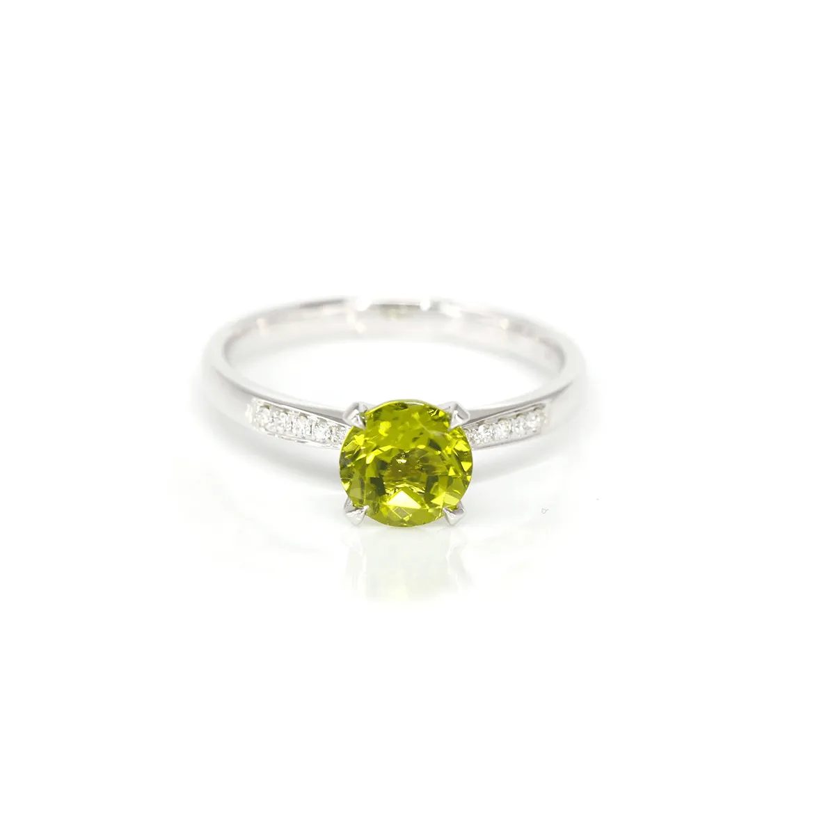 Baikalla™ 14k White Gold Natural Round Brilliant Peridot Diamond Anniversary Ring #R13