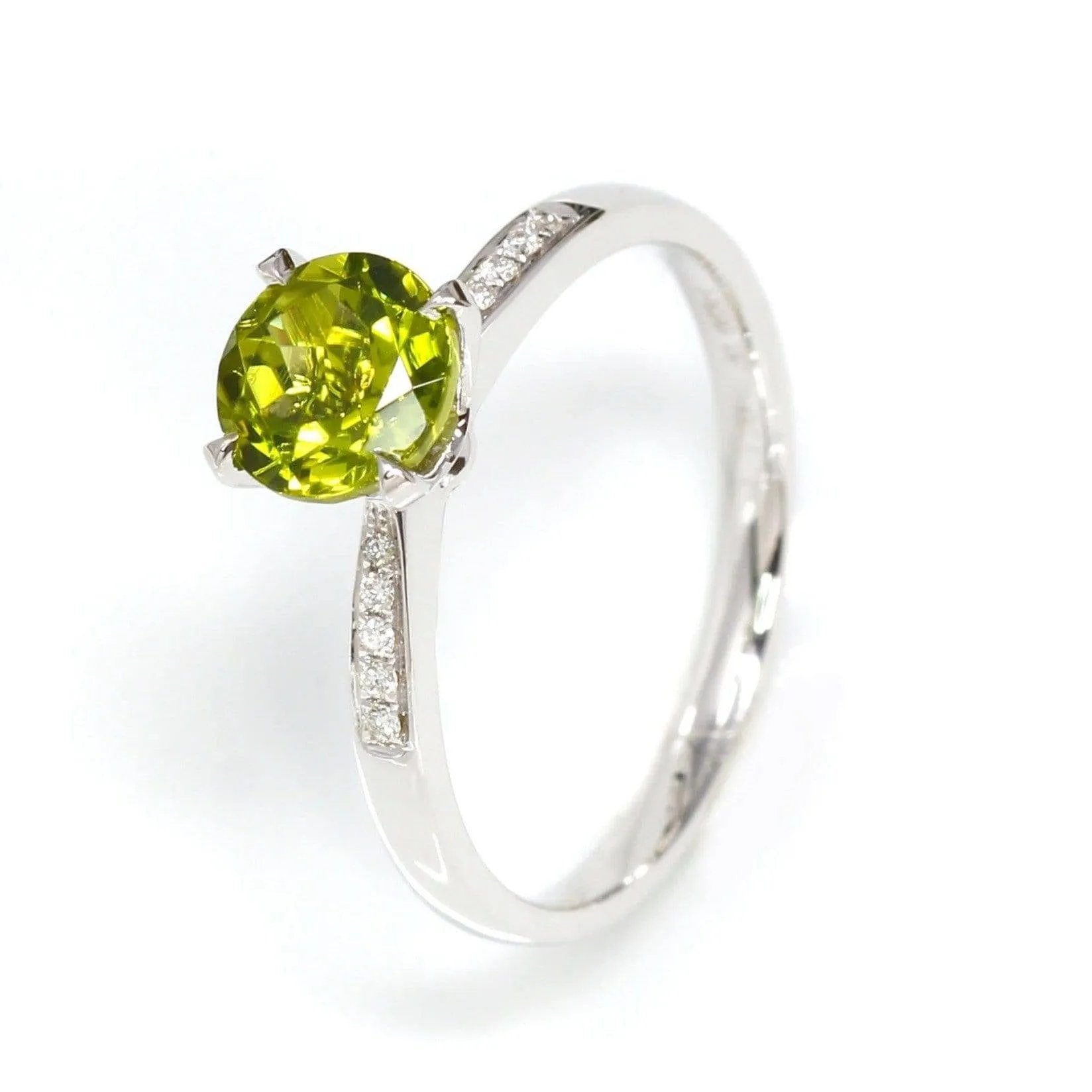 Baikalla™ 14k White Gold Natural Round Brilliant Peridot Diamond Anniversary Ring #R13
