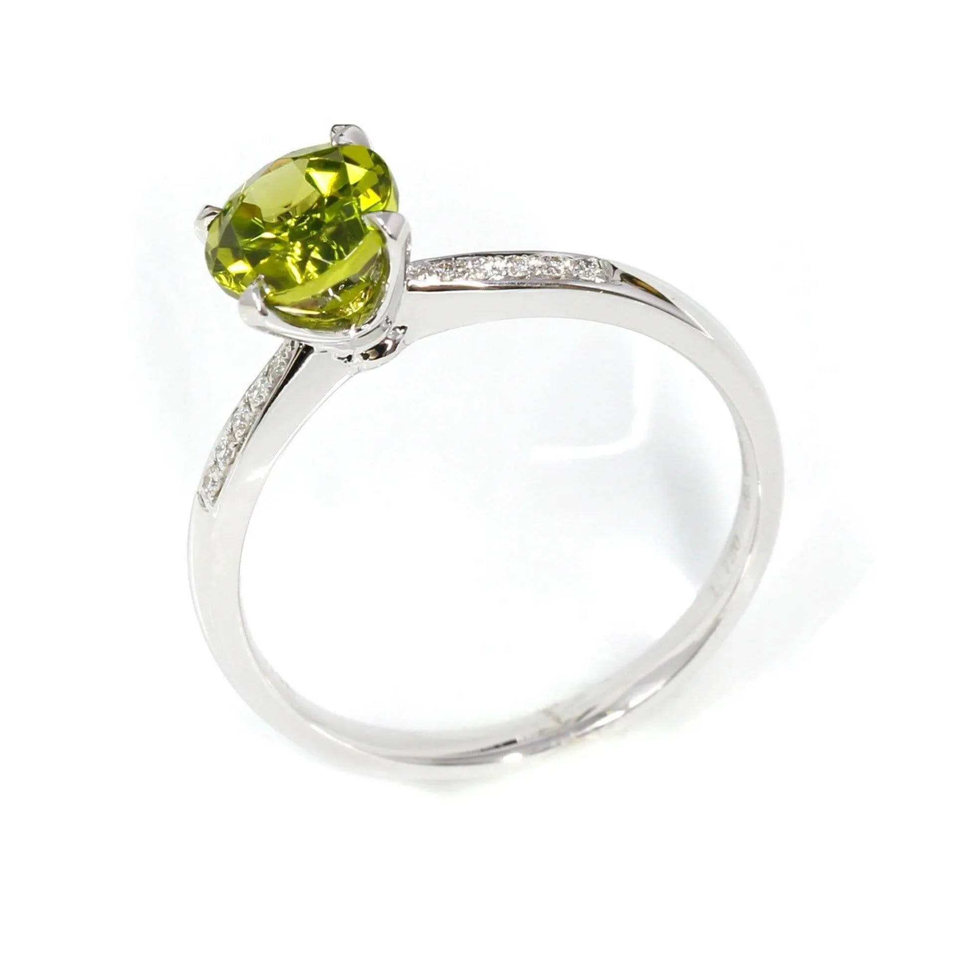 Baikalla™ 14k White Gold Natural Round Brilliant Peridot Diamond Anniversary Ring #R13