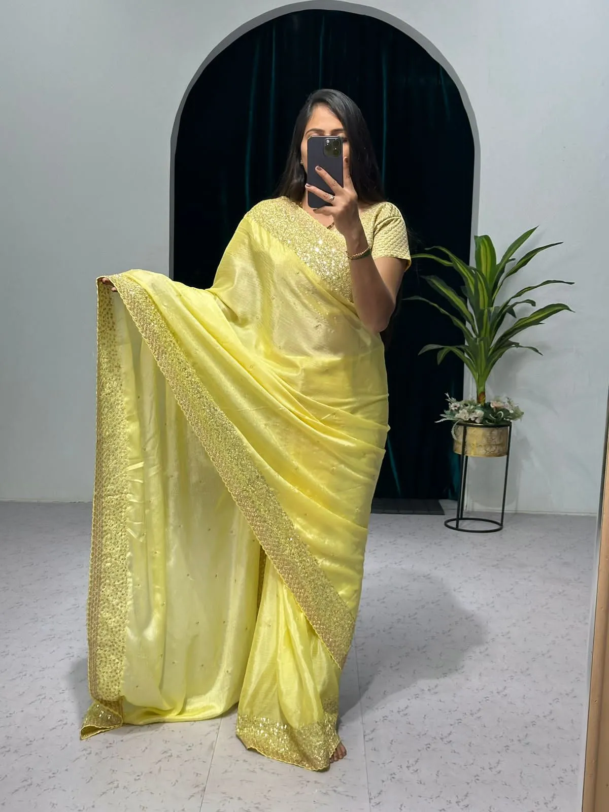 Beautiful Designer Chinon Sequence Saree
