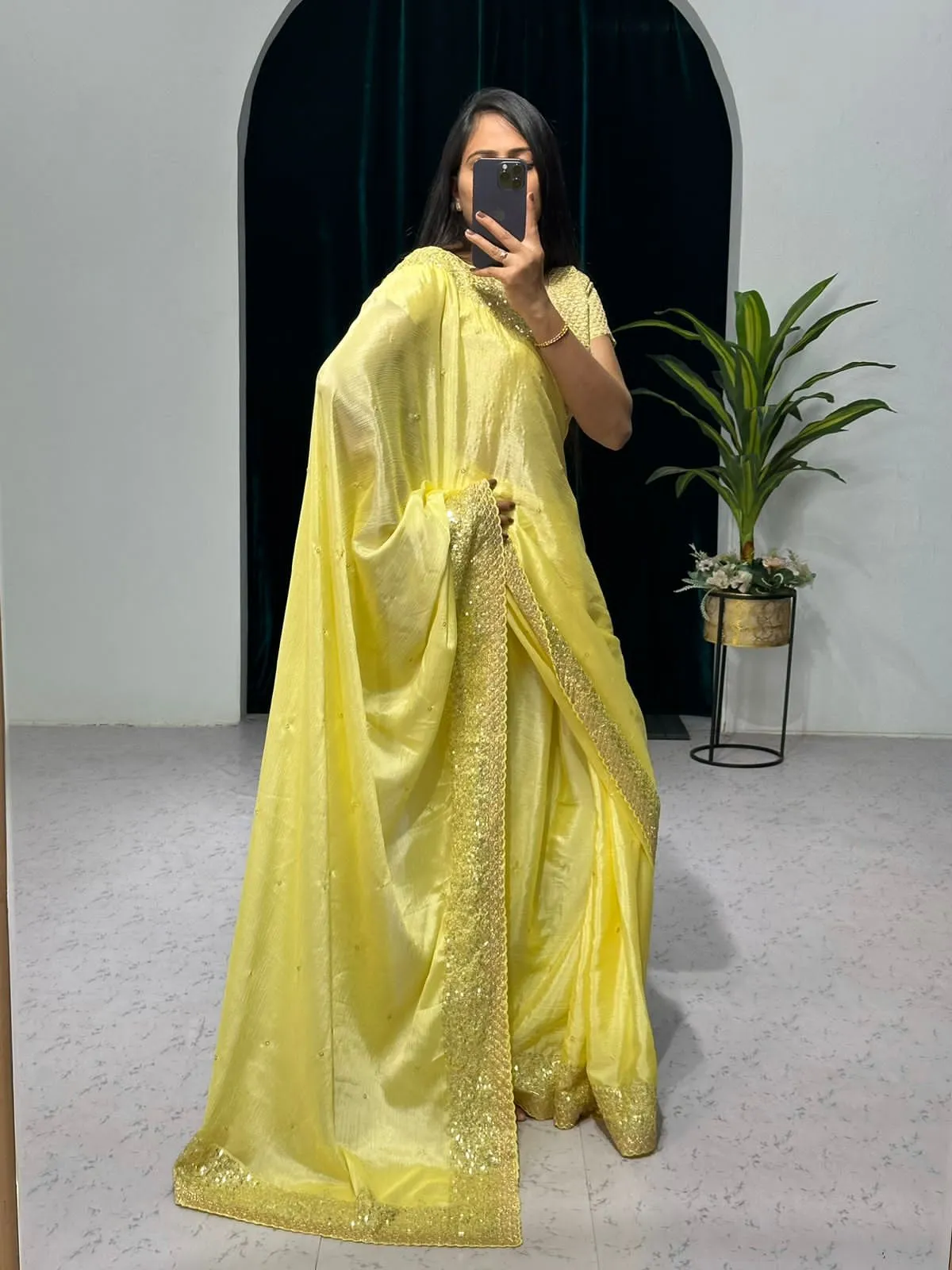 Beautiful Designer Chinon Sequence Saree