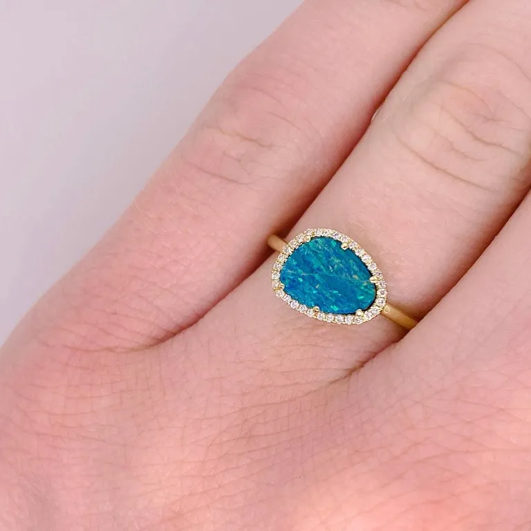 Black Opal and Diamond Halo Ring