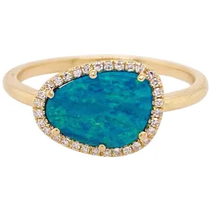 Black Opal and Diamond Halo Ring