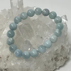 Blue Aquamarine 9MM-10MM Round Bracelet 2-Piece Set