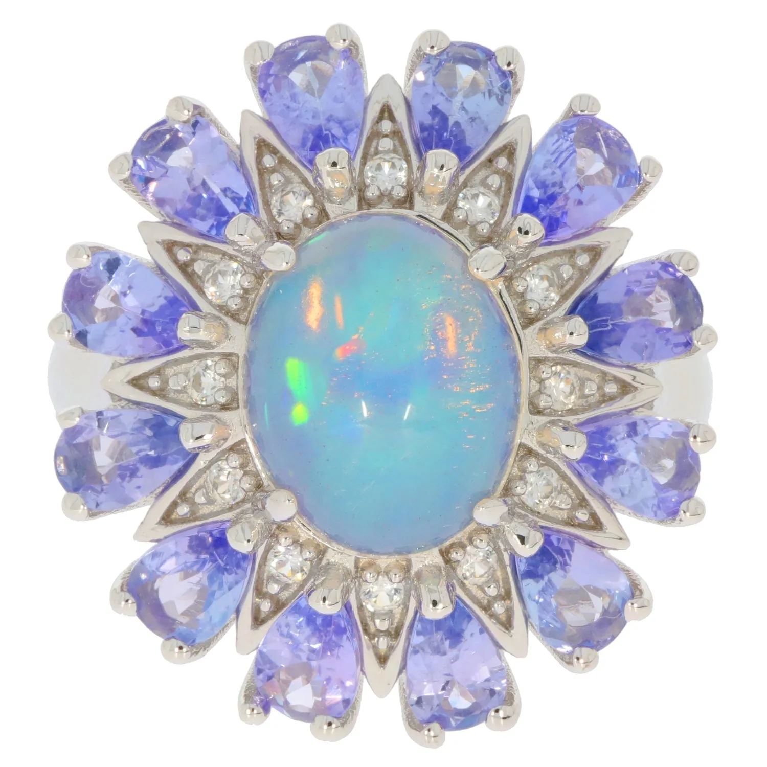 Blue Opal Sterling Silver Ring with Accent