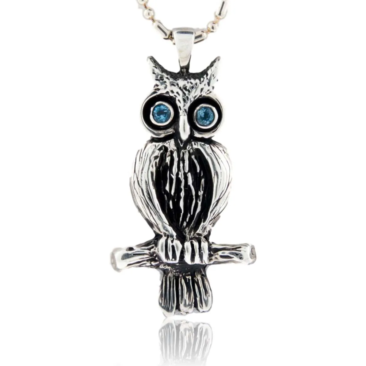 Blue Topaz Eyed Owl Pendant