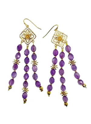 Bohemian Amethyst Beaded Tassel Earrings LE011