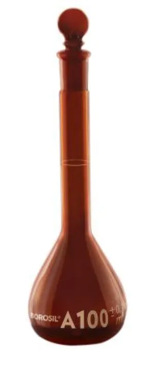 Borosil® Flasks, Volumetric, Class A, WM, Amber, Glass Stopper, 5mL, 10/19, Ind. Cert, CS/5