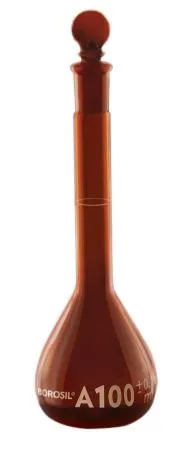 Borosil® Flasks, Volumetric, Class A, WM, Amber, Glass Stopper, 5mL, 10/19, Ind. Cert, CS/5