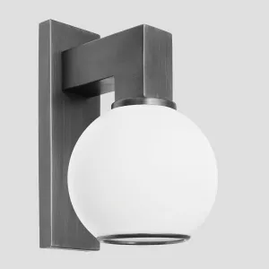 Boston Opal Glass Globe Wall Light - 7 Inch - Pewter