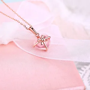 Bowknot Rose Quartz Citrine Cute Heart Pendant Necklace in Silver Jewelry Accessories Women