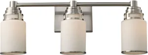 Bryant 3 Light Vanity In Satin Nickel and Opal White Glass