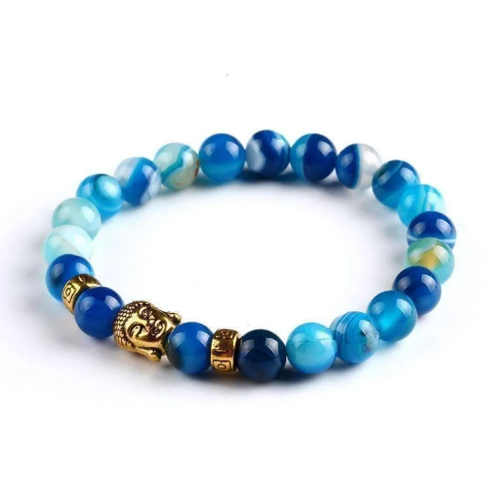 Buddha Bead Genuine Agate Gemstone Flexible Unisex Bracelet