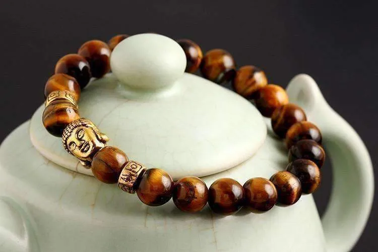 Buddha Bead Genuine Agate Gemstone Flexible Unisex Bracelet