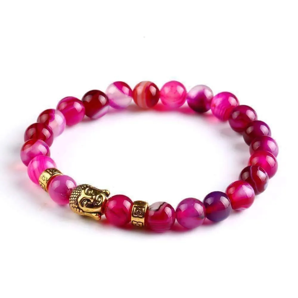 Buddha Bead Genuine Agate Gemstone Flexible Unisex Bracelet